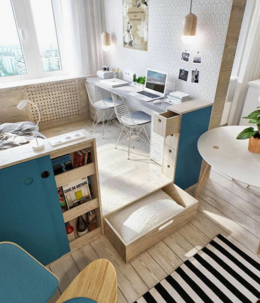 Выжать из квартиры-студии максимум: как впихнуть не только кухню, но и кровать с диваном