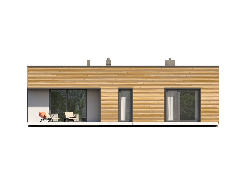 Проект одноэтажного дома с плоской крышей и гаражом - 110 кв.м. (2 спальни)