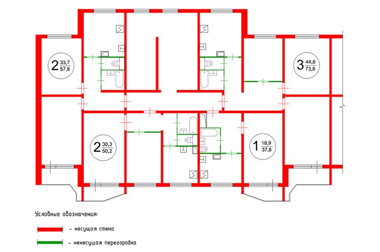 Схема с размерами домов серии П-44