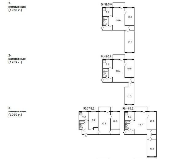Типовые планировки хрущевок 1,2,3,4-комнатных с размерами