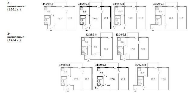 Типовые планировки хрущевок 1,2,3,4-комнатных с размерами